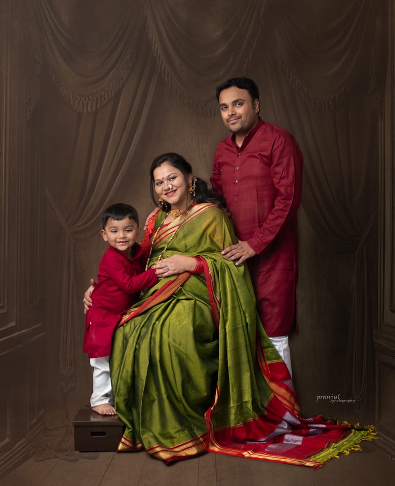 Parents with toddler in a fun studio setup