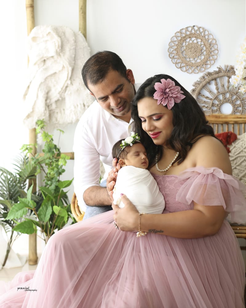 Parents and child in a close-up family frame
