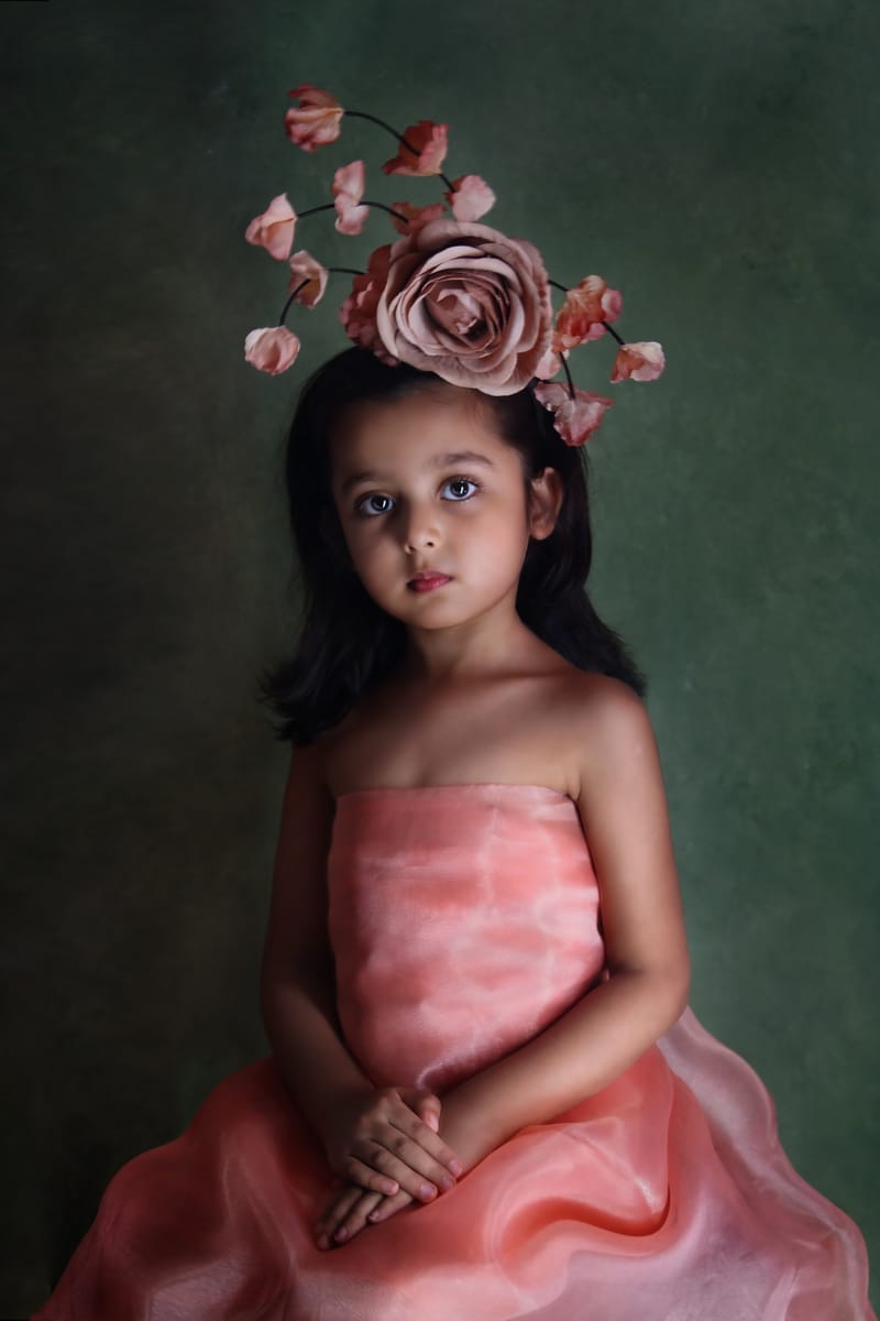 Child portrait with colorful themed backdrop
