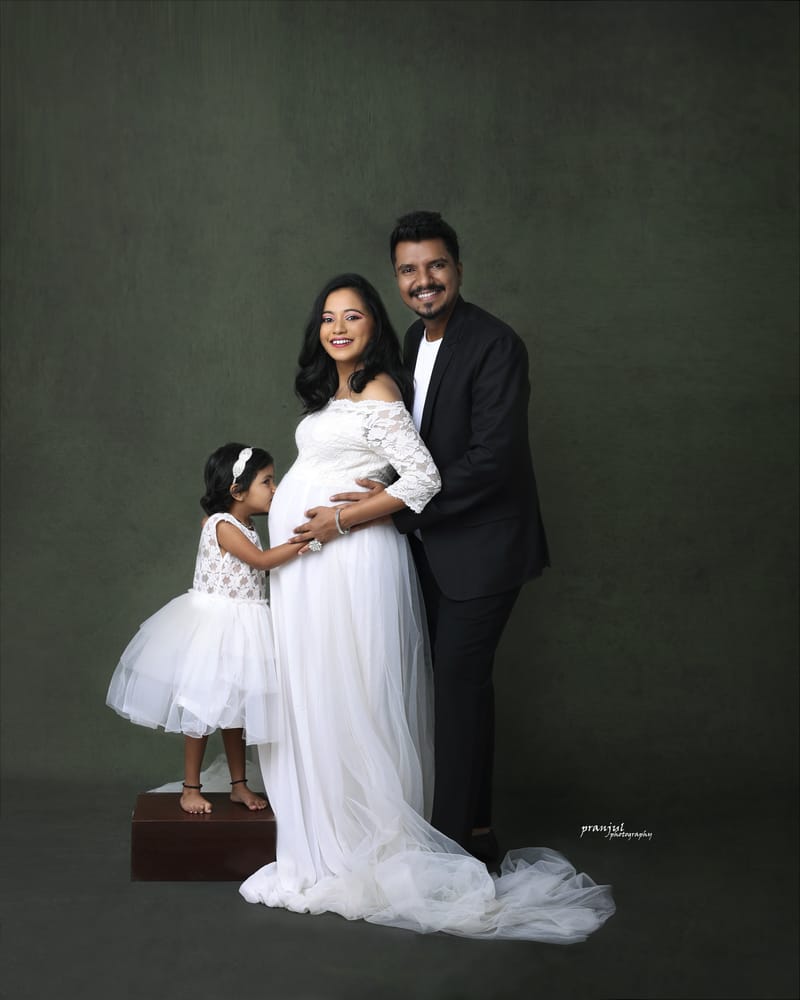 Expecting mother in classic black and white portrait