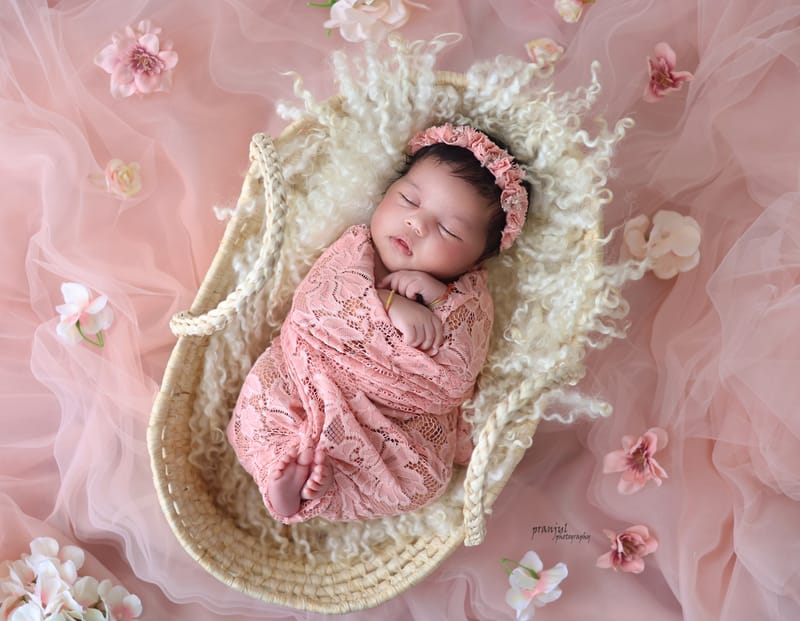 Newborn in adorable outfit with themed setup