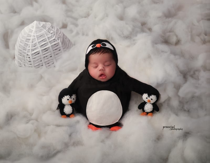 Newborn baby resting on a plush blanket