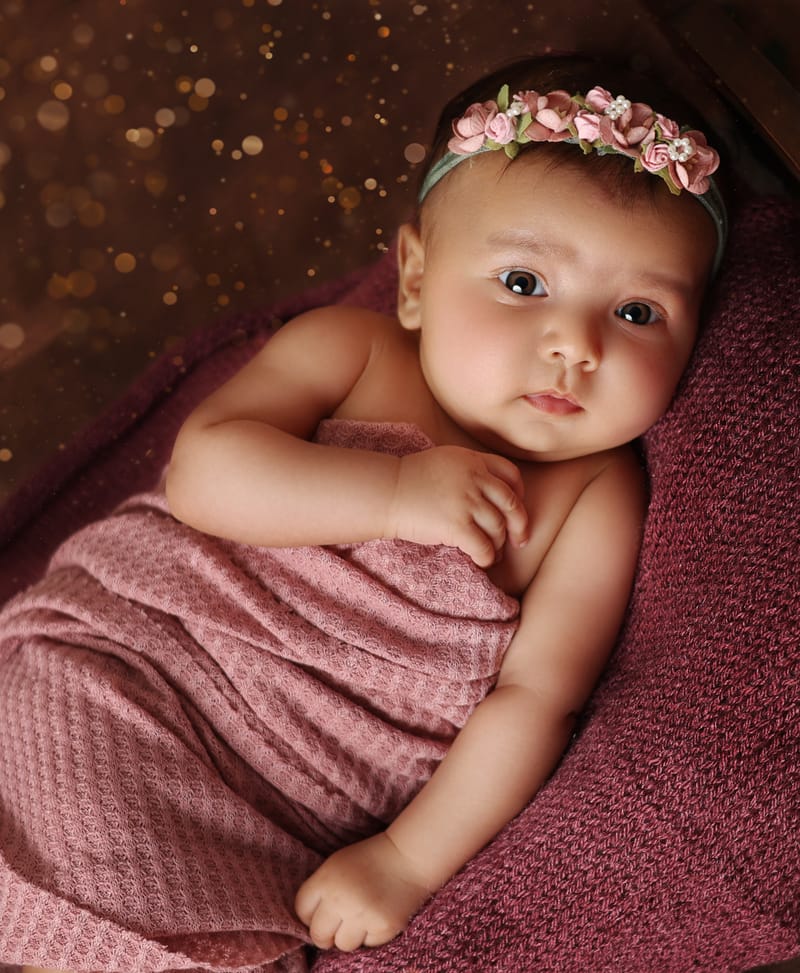 Newborn styled in a whimsical studio arrangement