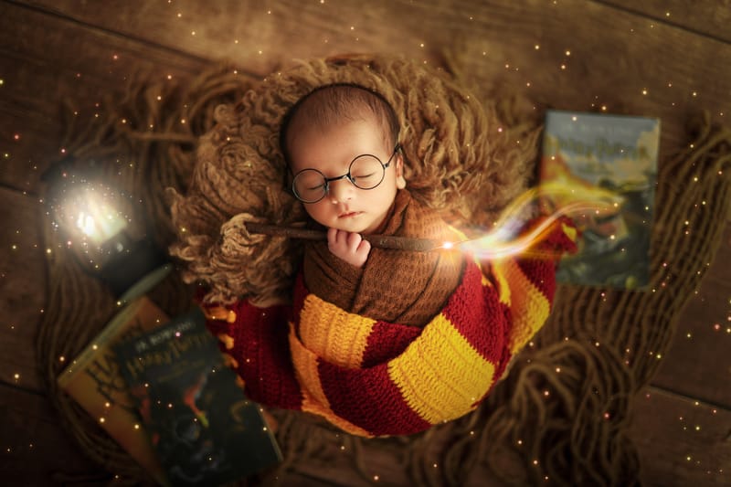 Newborn portrait with minimalist studio styling