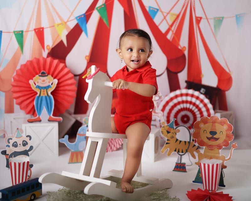 Cheerful toddler portrait with soft studio lighting