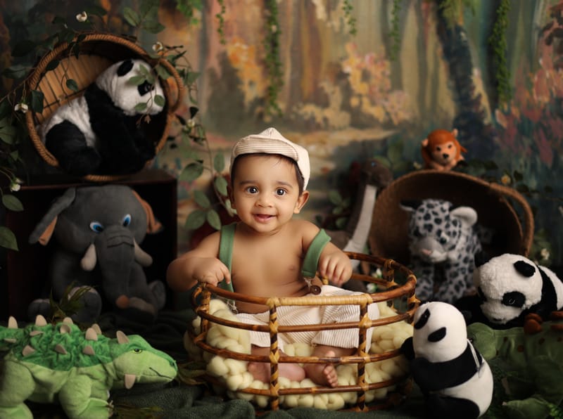 Toddler portrait with whimsical backdrop